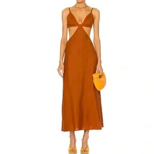 Cult Gaia Selah Amber Lunge Neckline Cutout Long Linen Blend Dress Size Medium